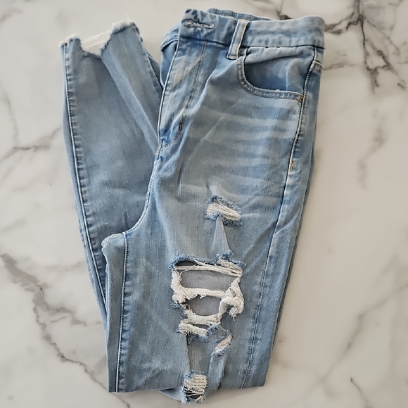 American Eagle Distressed Light Blue Women's Jeans - Picture 1 of 5